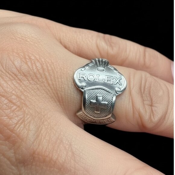 Vintage Rolex Bucherer Spoon Ring Switzerland Lausanne Silver-Plated Sz 8.5 - Picture 10 of 13